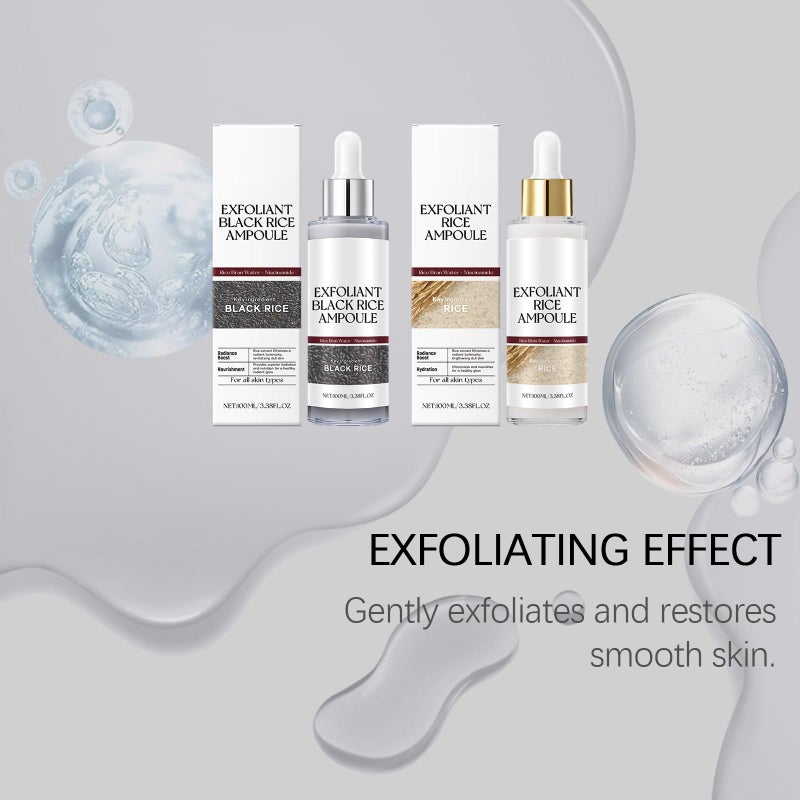 OUKPANE Black and White Rice Exfoliant, Rice Ampoule Duo Exfoliating Solution,Soft Exfoliating Face and Body Scrub Dead Skin Cells Remover for All Skin Types. (White, 1) - Image 3